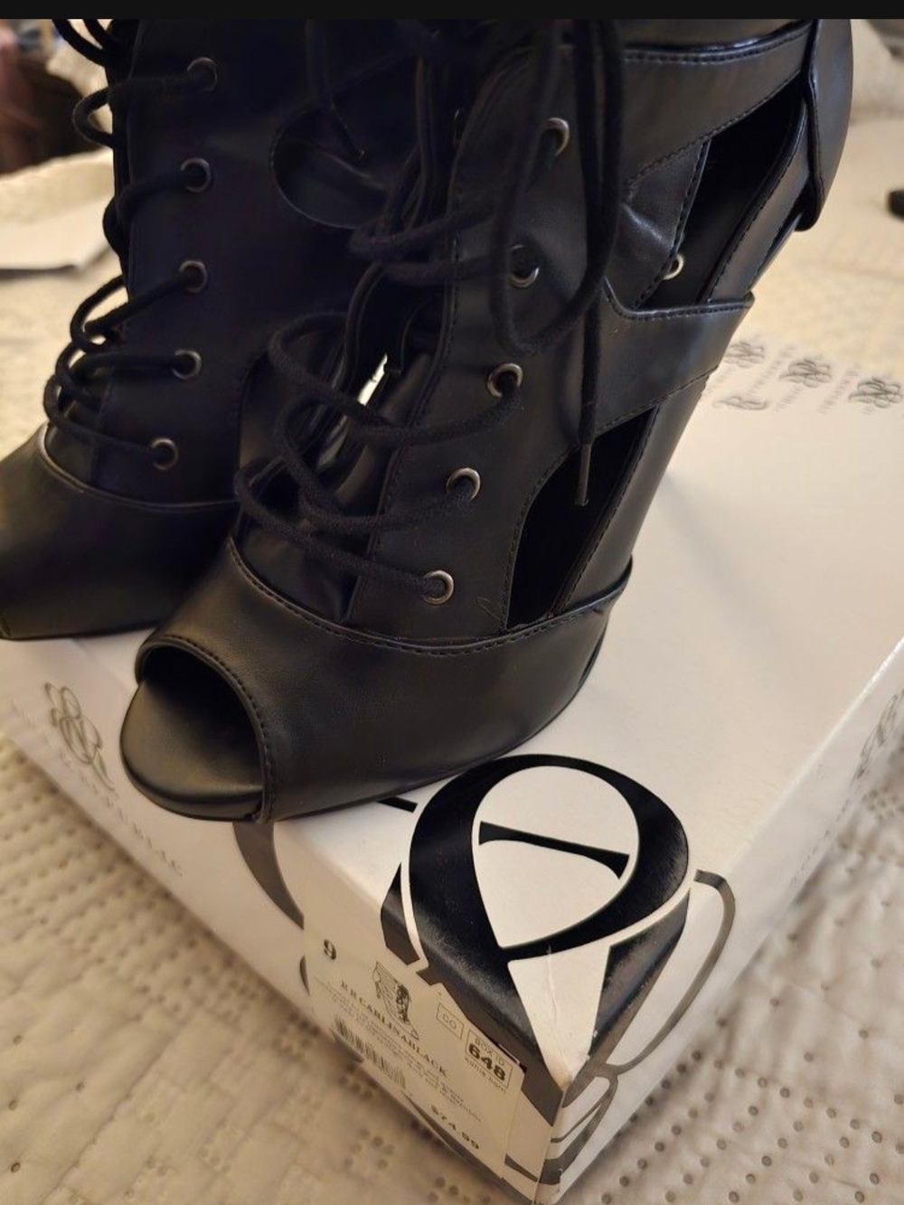 Rock & Republic Black Lace-Up Peep Toe Heels